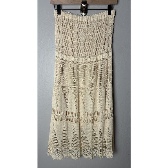Kroshetta by Papillon Crochet Maxi Skirt Long Cream Size Large Beachy Vintage - Picture 2 of 3